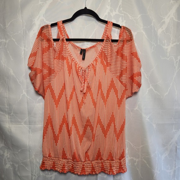 Maurices Tops - Maurices+ Pullover Cold Shoulder Blouse Women's 2 Red White Polka Dots Sheer